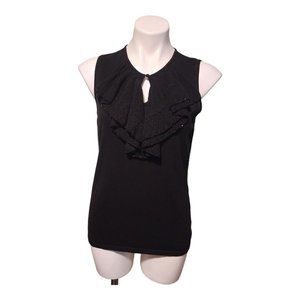 Lauren Ralph‎ Lauren Woman's Black Sleeveless Ruffle Beaded Sz Medium Blouse